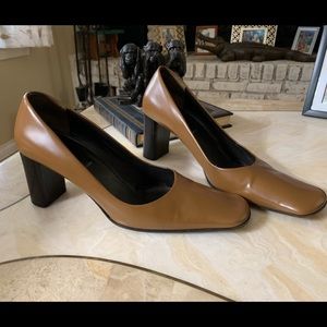 Prada stacked brown loafer pumps 40